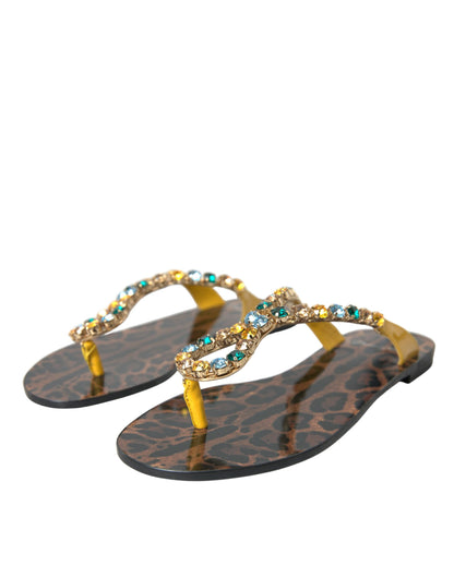 Dolce & Gabbana Mustard Crystal Calf Leather Beachwear Shoes Dolce & Gabbana