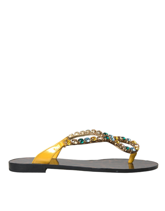 Dolce & Gabbana Mustard Crystal Calf Leather Beachwear Shoes Dolce & Gabbana