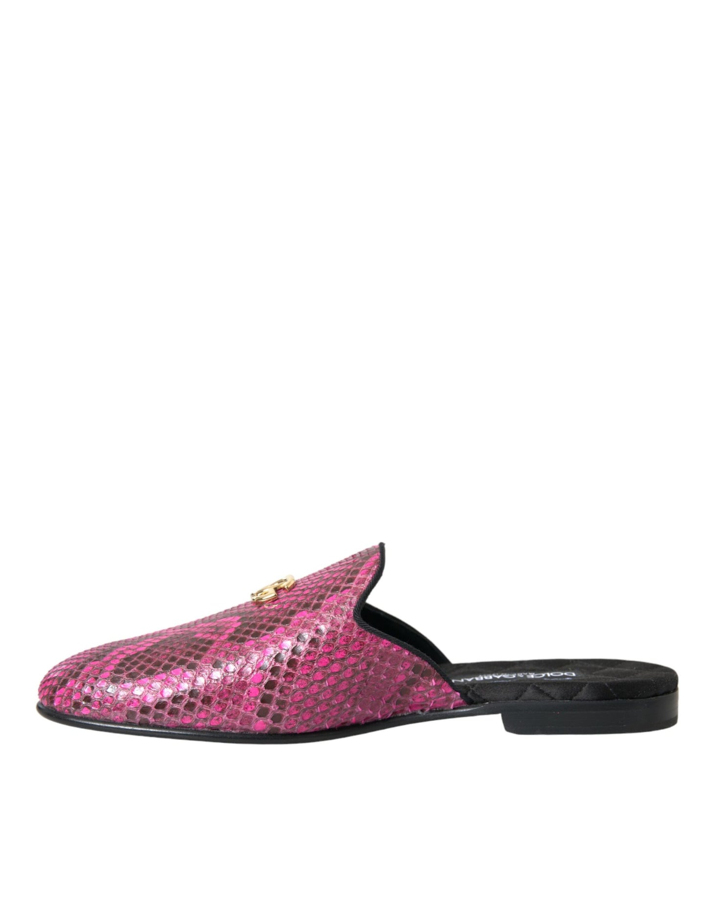 Dolce & Gabbana Fuchsia Python Logo Mule Flat Sandals Shoes Dolce & Gabbana