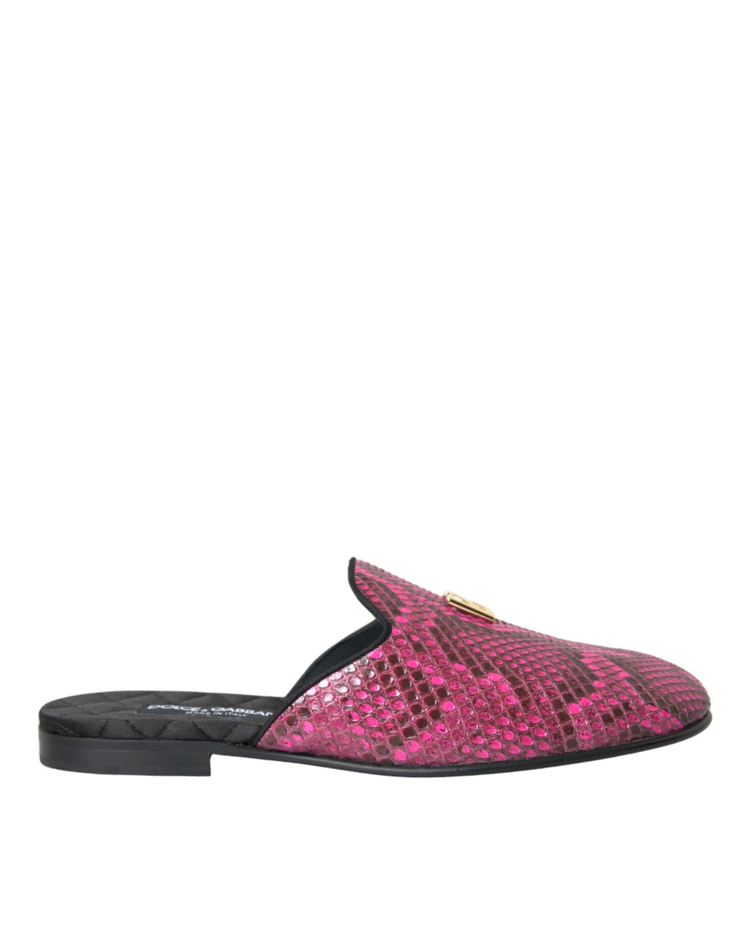 Dolce & Gabbana Fuchsia Python Logo Mule Flat Sandals Shoes Dolce & Gabbana