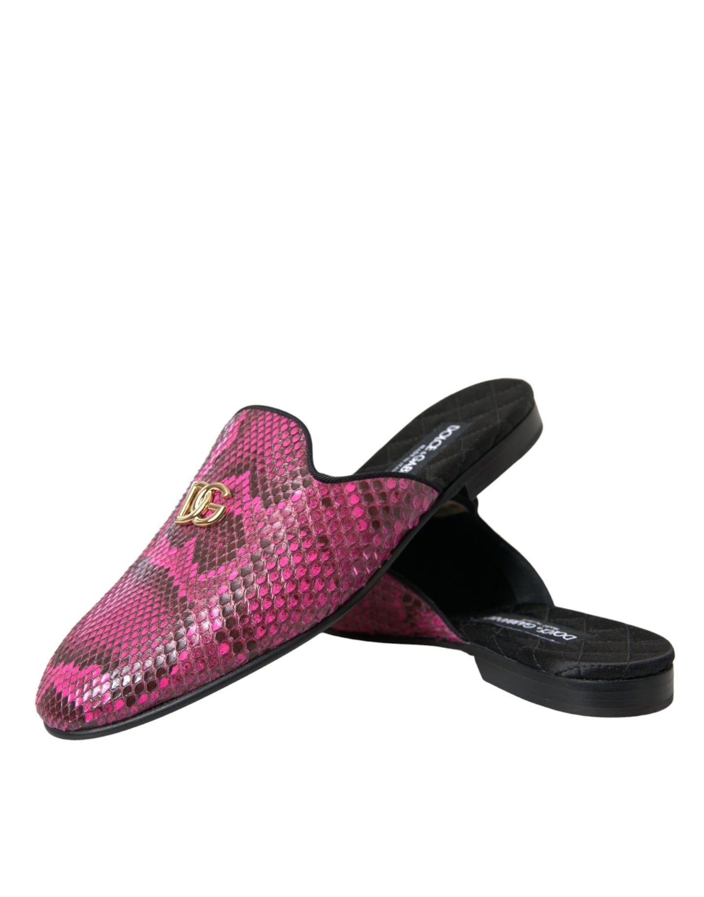 Dolce & Gabbana Fuchsia Python Logo Mule Flat Sandals Shoes Dolce & Gabbana