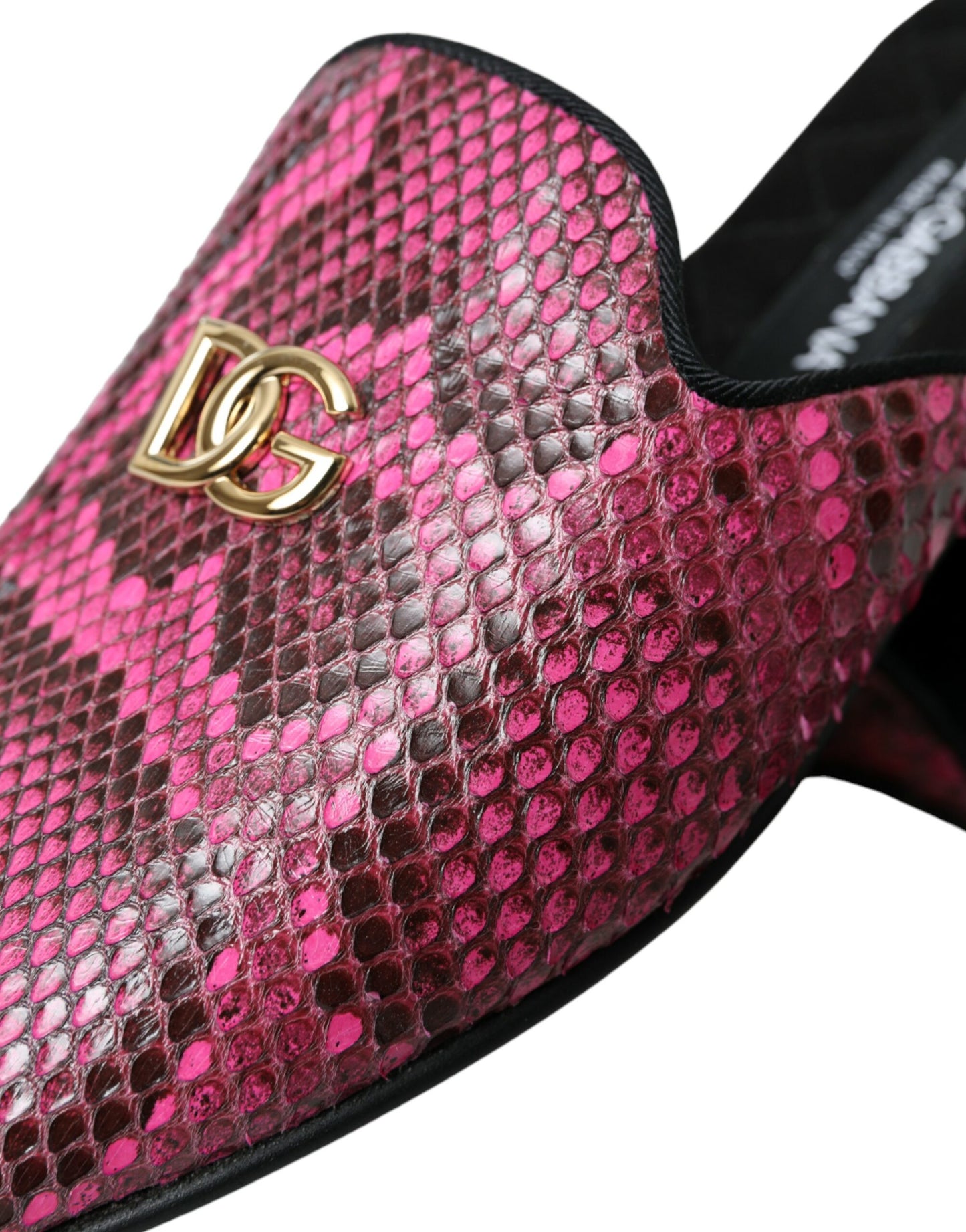 Dolce & Gabbana Fuchsia Python Logo Mule Flat Sandals Shoes Dolce & Gabbana