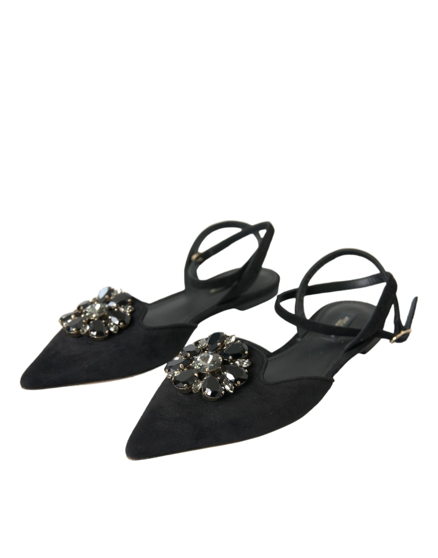 Dolce & Gabbana Black Leather Crystal Slingback Sandals Shoes Dolce & Gabbana