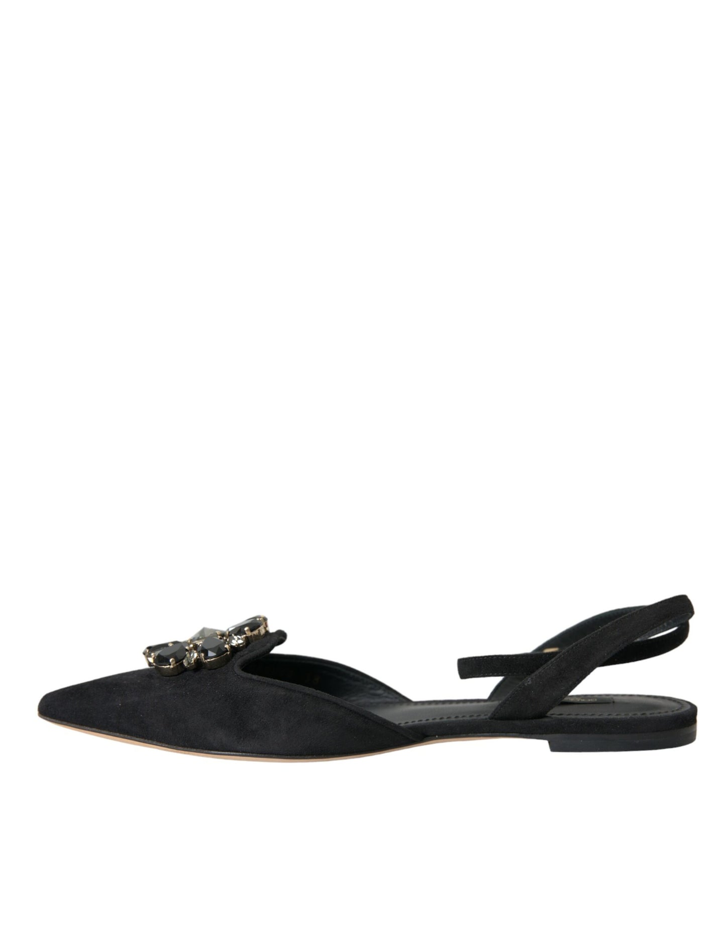 Dolce & Gabbana Black Leather Crystal Slingback Sandals Shoes Dolce & Gabbana