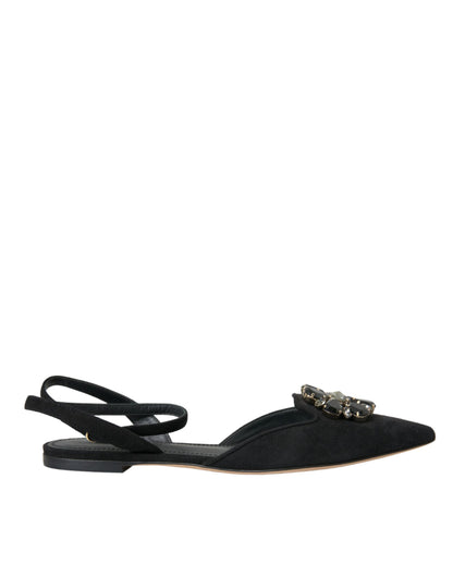 Dolce & Gabbana Black Leather Crystal Slingback Sandals Shoes Dolce & Gabbana