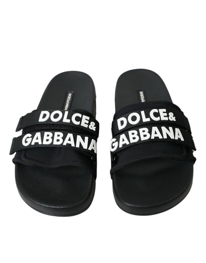 Dolce & Gabbana Black Neoprene Slides Flats Beachwear Shoes Dolce & Gabbana