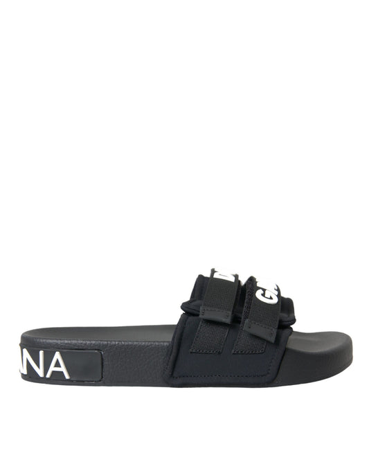 Dolce & Gabbana Black Neoprene Slides Flats Beachwear Shoes Dolce & Gabbana