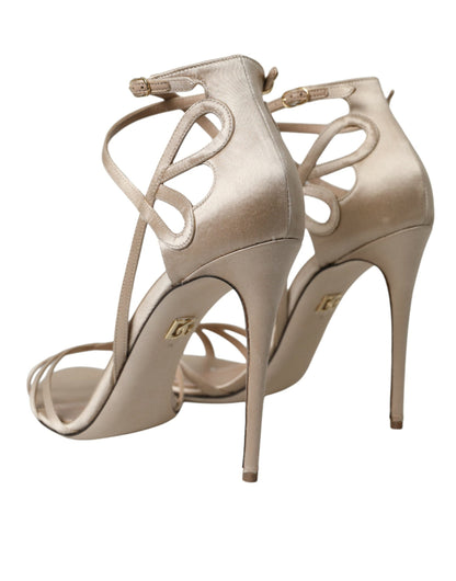 Dolce & Gabbana Beige Leather Strappy Heels Sandals Shoes Dolce & Gabbana