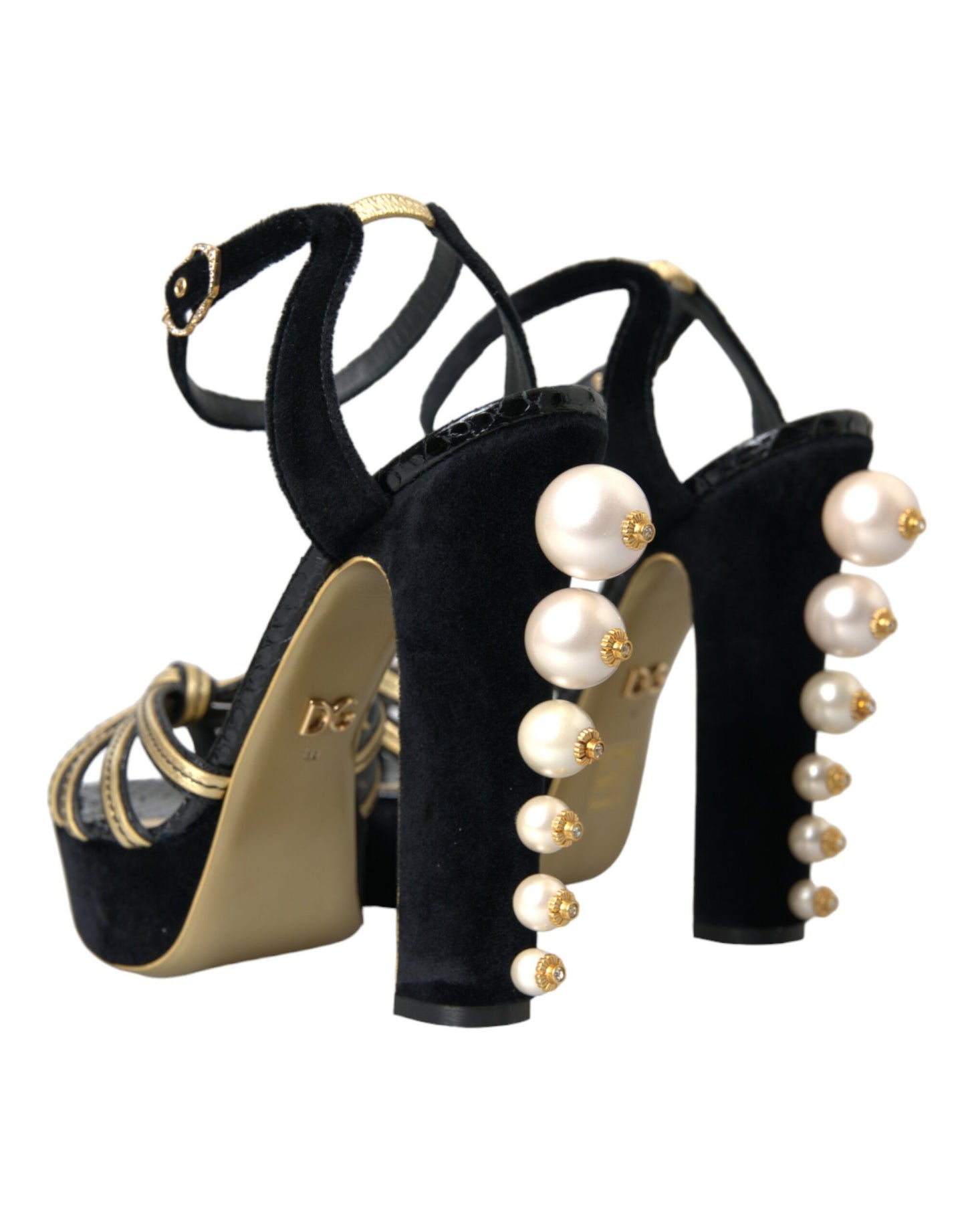 Dolce & Gabbana Black Gold Embellished Heels Sandals Shoes Dolce & Gabbana