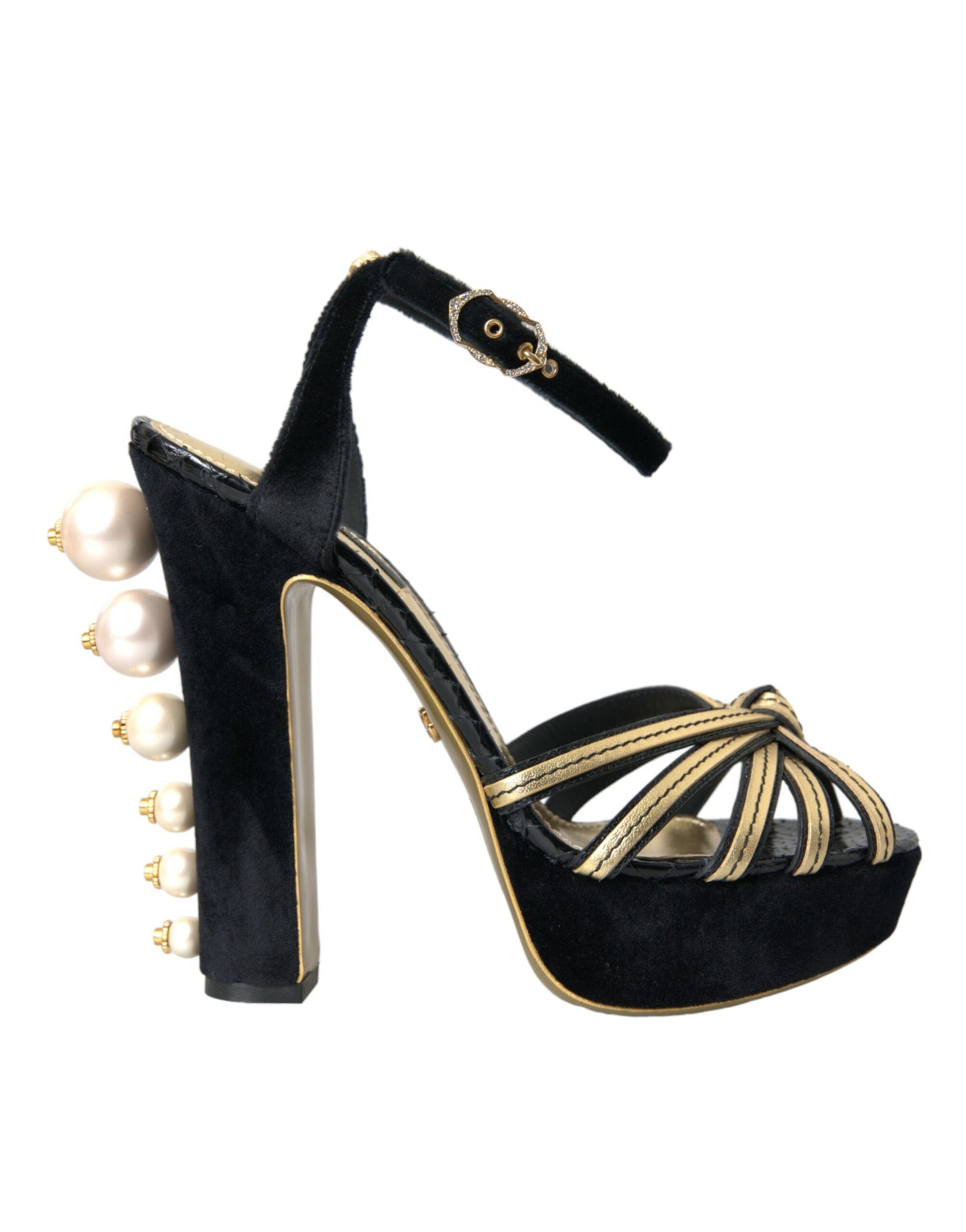 Dolce & Gabbana Black Gold Embellished Heels Sandals Shoes Dolce & Gabbana