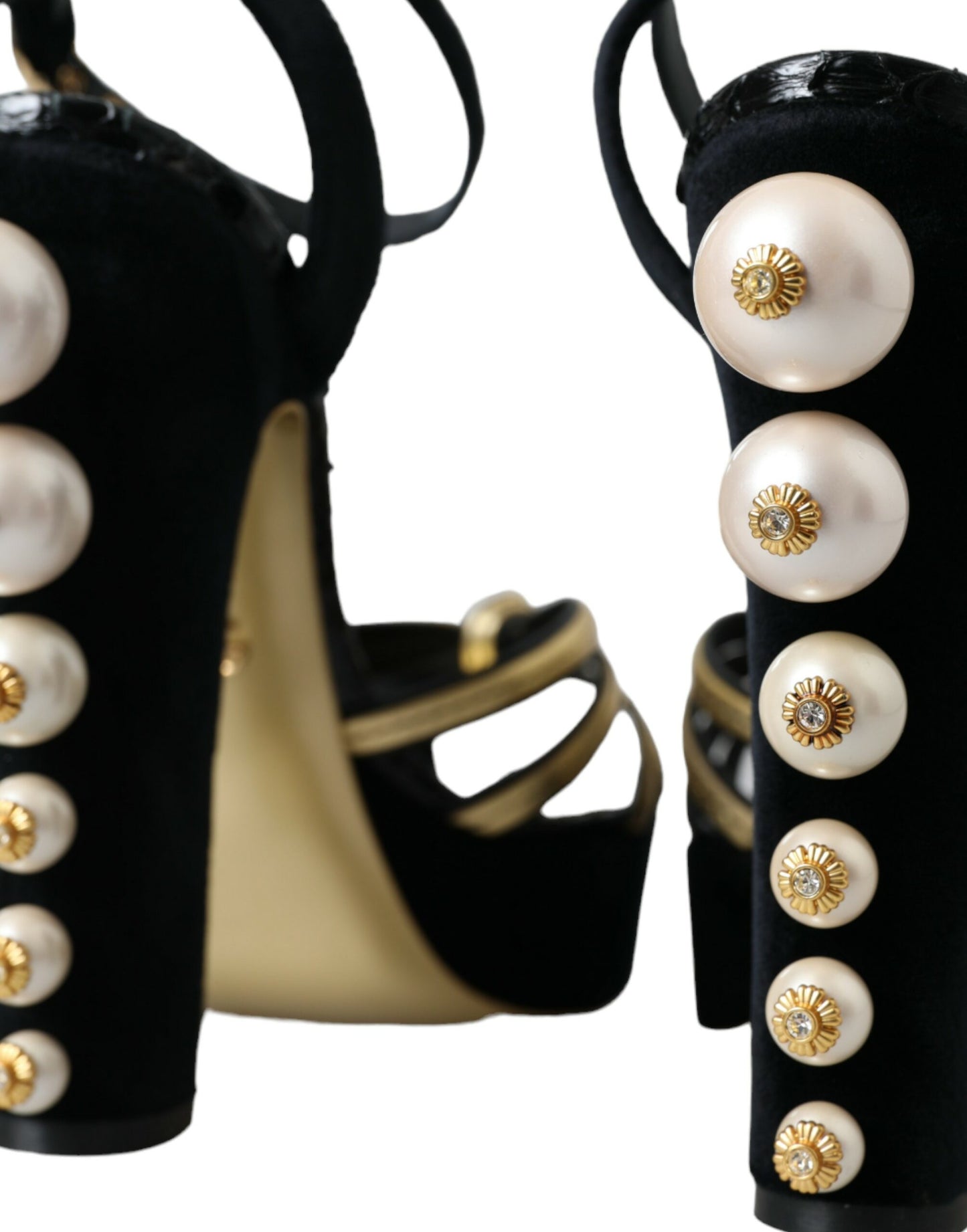 Dolce & Gabbana Black Gold Embellished Heels Sandals Shoes Dolce & Gabbana