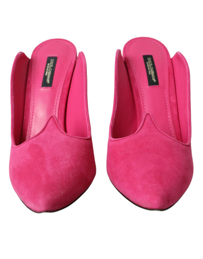 Dolce & Gabbana Fuchsia Suede Leather Mules Sandals Shoes Dolce & Gabbana