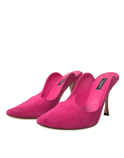 Dolce & Gabbana Fuchsia Suede Leather Mules Sandals Shoes Dolce & Gabbana