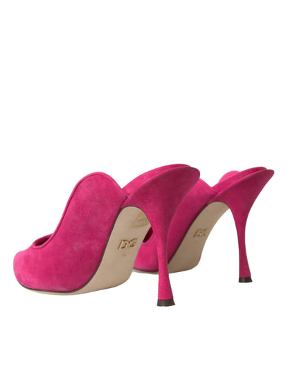 Dolce & Gabbana Fuchsia Suede Leather Mules Sandals Shoes Dolce & Gabbana