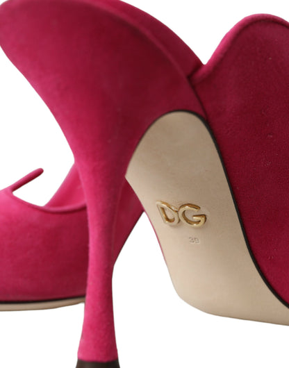 Dolce & Gabbana Fuchsia Suede Leather Mules Sandals Shoes Dolce & Gabbana