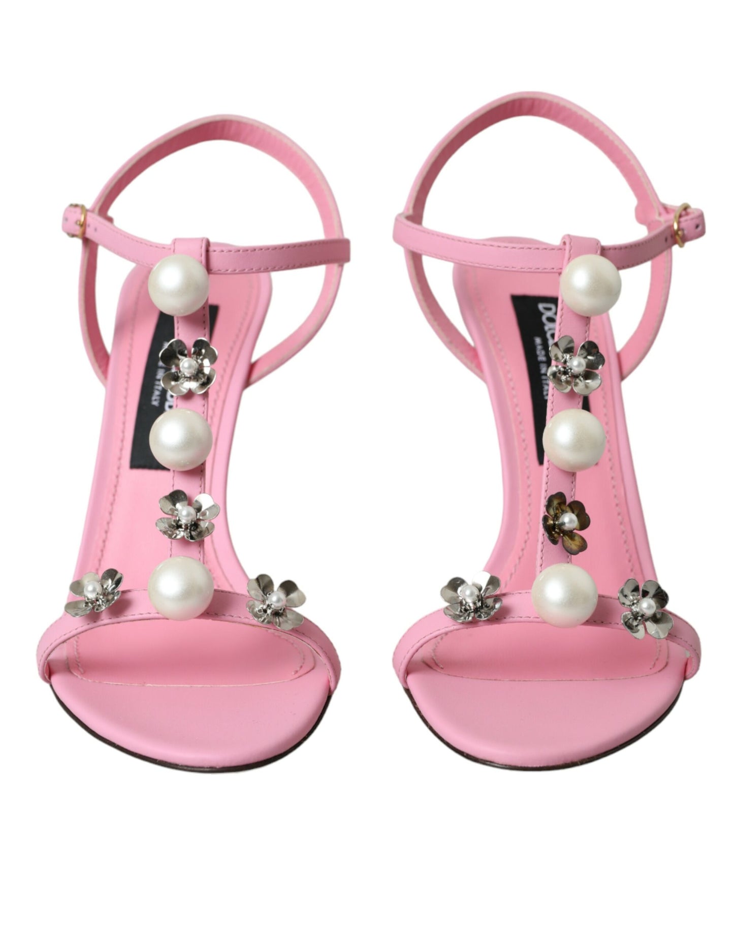 Dolce & Gabbana Pink Leather Embellished Heels Sandals Shoes Dolce & Gabbana