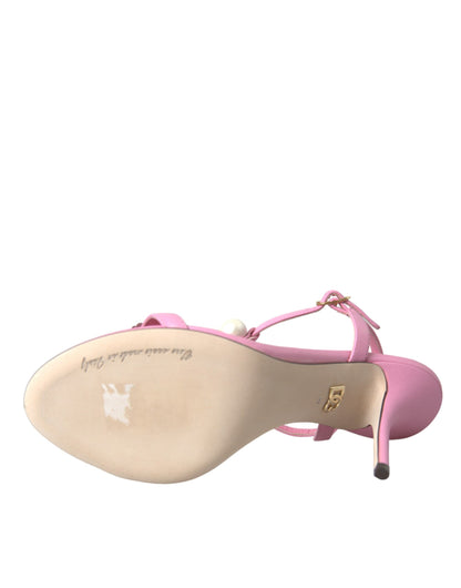 Dolce & Gabbana Pink Leather Embellished Heels Sandals Shoes Dolce & Gabbana