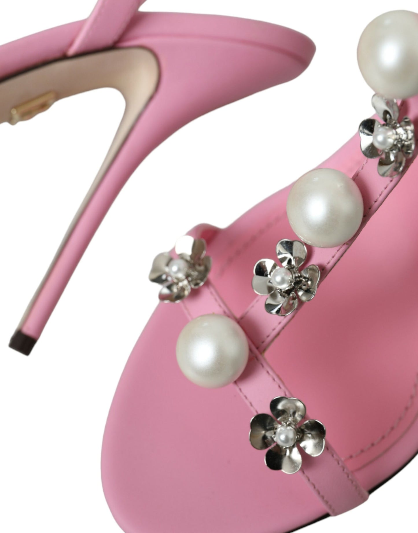 Dolce & Gabbana Pink Leather Embellished Heels Sandals Shoes Dolce & Gabbana