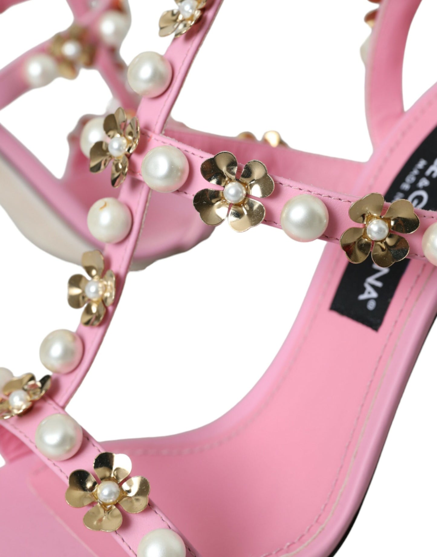 Dolce & Gabbana Pink Leather Embellished Heels Sandals Shoes Dolce & Gabbana