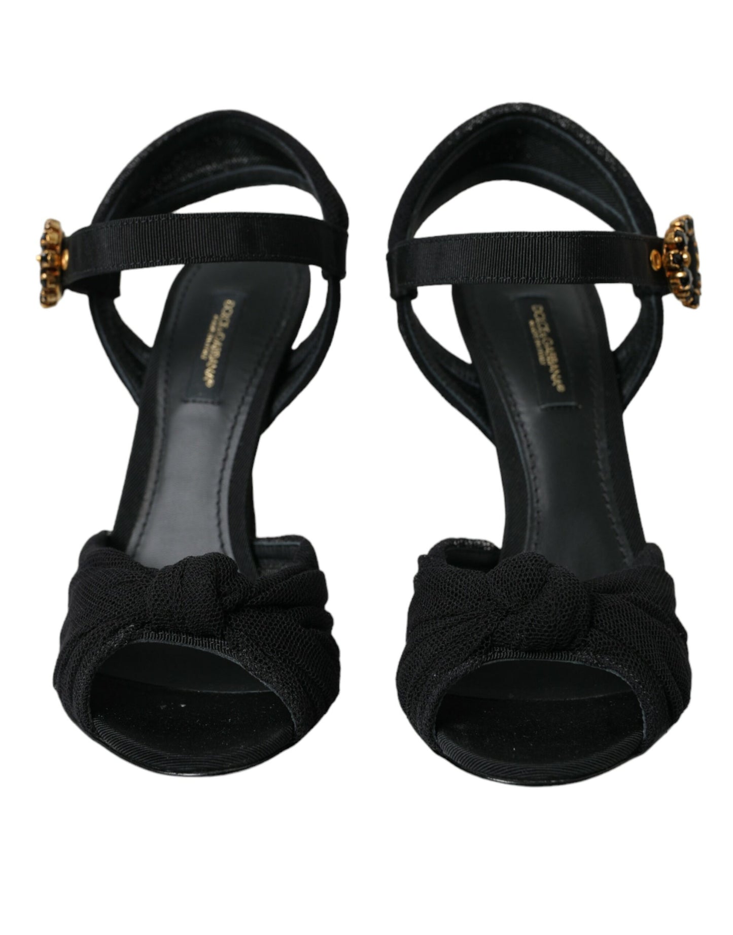 Dolce & Gabbana Black Suede Embellished Heels Sandals Shoes Dolce & Gabbana