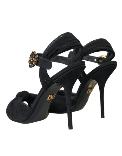 Dolce & Gabbana Black Suede Embellished Heels Sandals Shoes Dolce & Gabbana