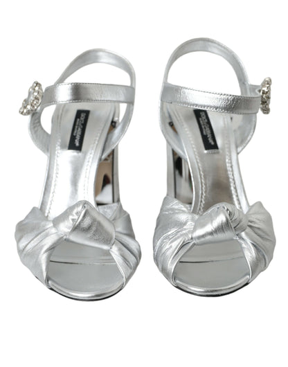 Dolce & Gabbana Silver Lambskin Leather Heels Sandals Shoes Dolce & Gabbana