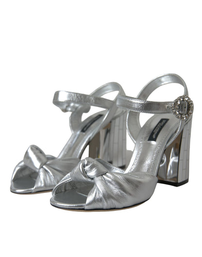 Dolce & Gabbana Silver Lambskin Leather Heels Sandals Shoes Dolce & Gabbana