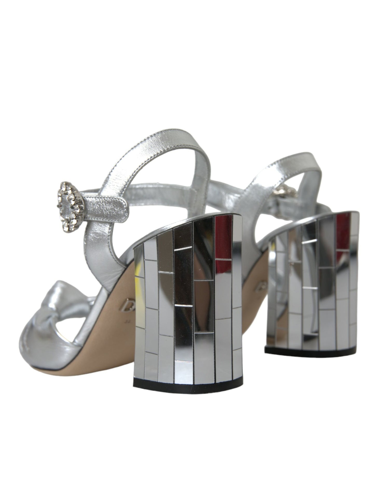 Dolce & Gabbana Silver Lambskin Leather Heels Sandals Shoes Dolce & Gabbana