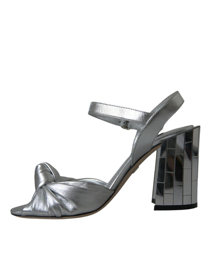 Dolce & Gabbana Silver Lambskin Leather Heels Sandals Shoes Dolce & Gabbana