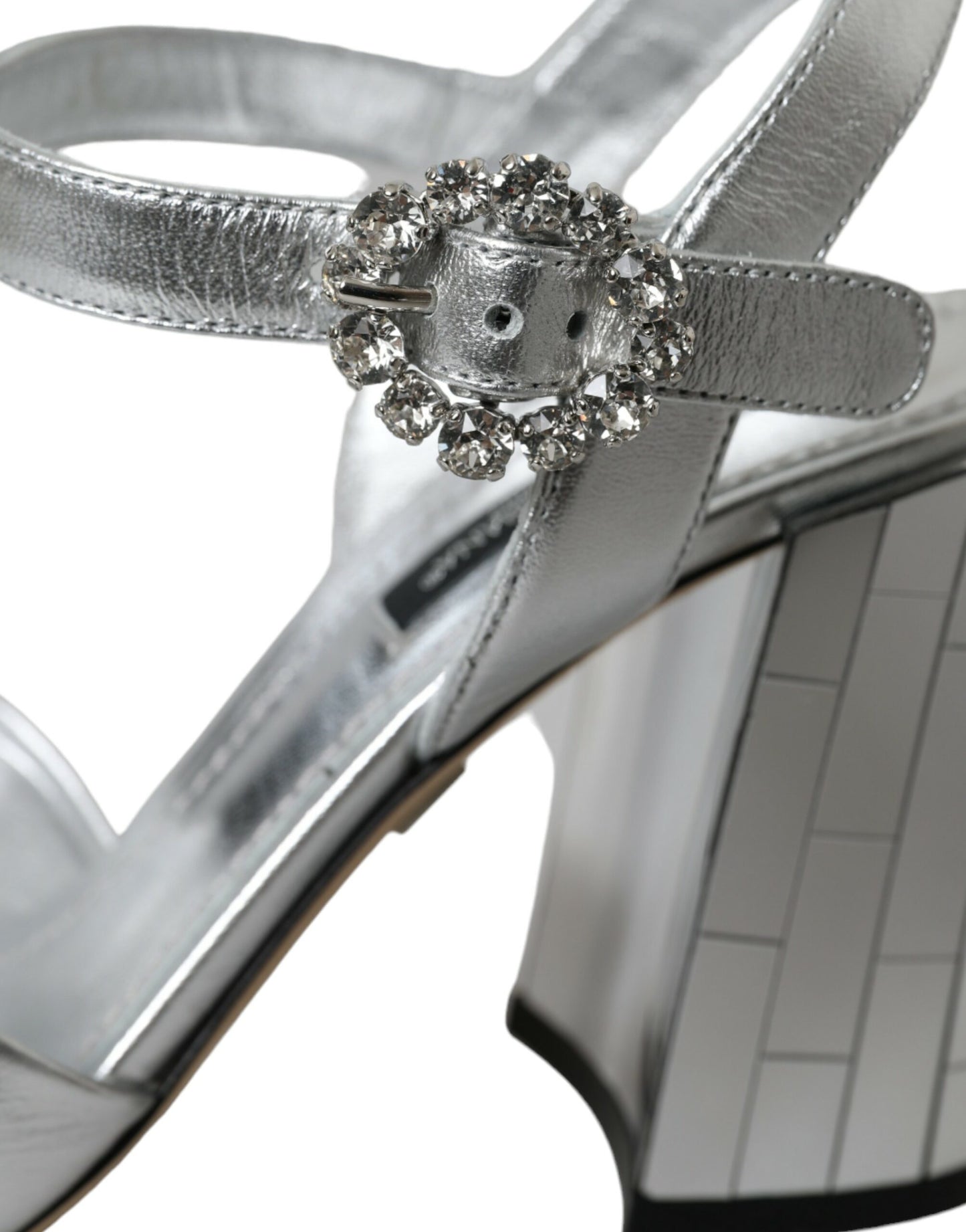 Dolce & Gabbana Silver Lambskin Leather Heels Sandals Shoes Dolce & Gabbana