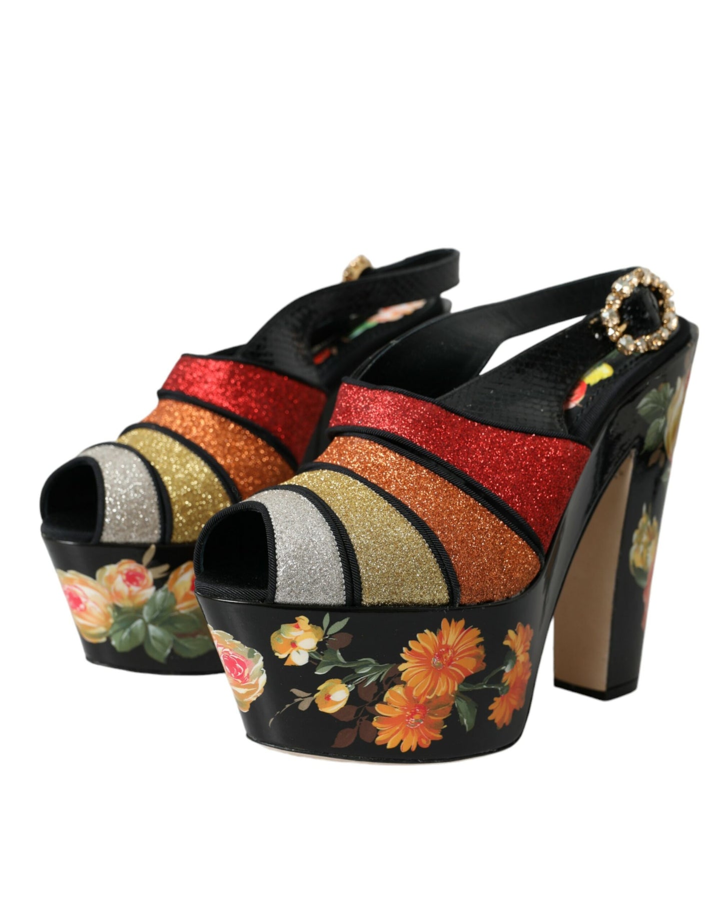 Dolce & Gabbana Multicolor Floral Crystal Platform Sandals Shoes Dolce & Gabbana