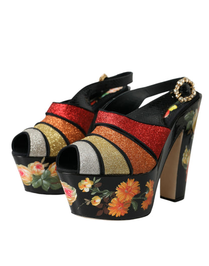 Dolce & Gabbana Multicolor Floral Crystal Platform Sandals Shoes Dolce & Gabbana