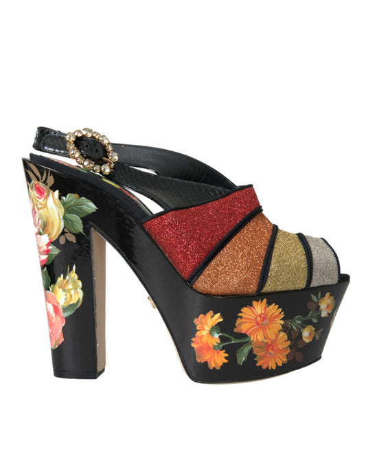 Dolce & Gabbana Multicolor Floral Crystal Platform Sandals Shoes Dolce & Gabbana