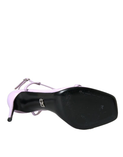 Dolce & Gabbana Purple Leather Logo Ankle Strap Heels Sandals Shoes Dolce & Gabbana