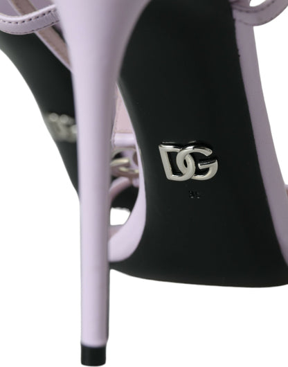 Dolce & Gabbana Purple Leather Logo Ankle Strap Heels Sandals Shoes Dolce & Gabbana