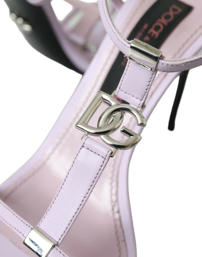 Dolce & Gabbana Purple Leather Logo Ankle Strap Heels Sandals Shoes Dolce & Gabbana