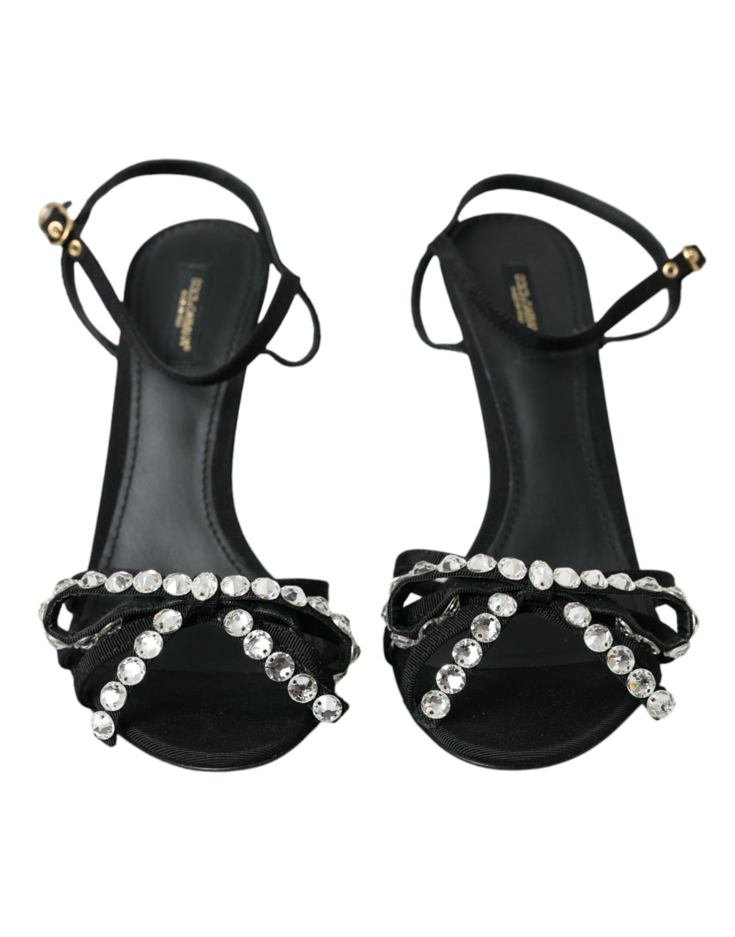 Dolce & Gabbana Black Viscose Crystal Bow Heels Sandals Shoes Dolce & Gabbana