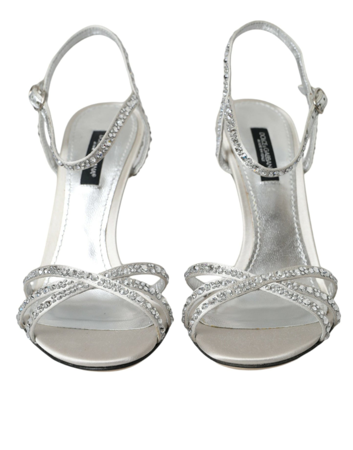 Dolce & Gabbana Silver Viscose Crystal Heels Sandals Shoes Dolce & Gabbana