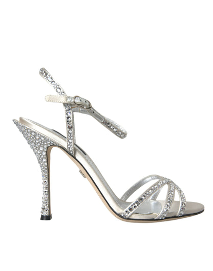 Dolce & Gabbana Silver Viscose Crystal Heels Sandals Shoes Dolce & Gabbana