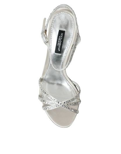 Dolce & Gabbana Silver Viscose Crystal Heels Sandals Shoes Dolce & Gabbana