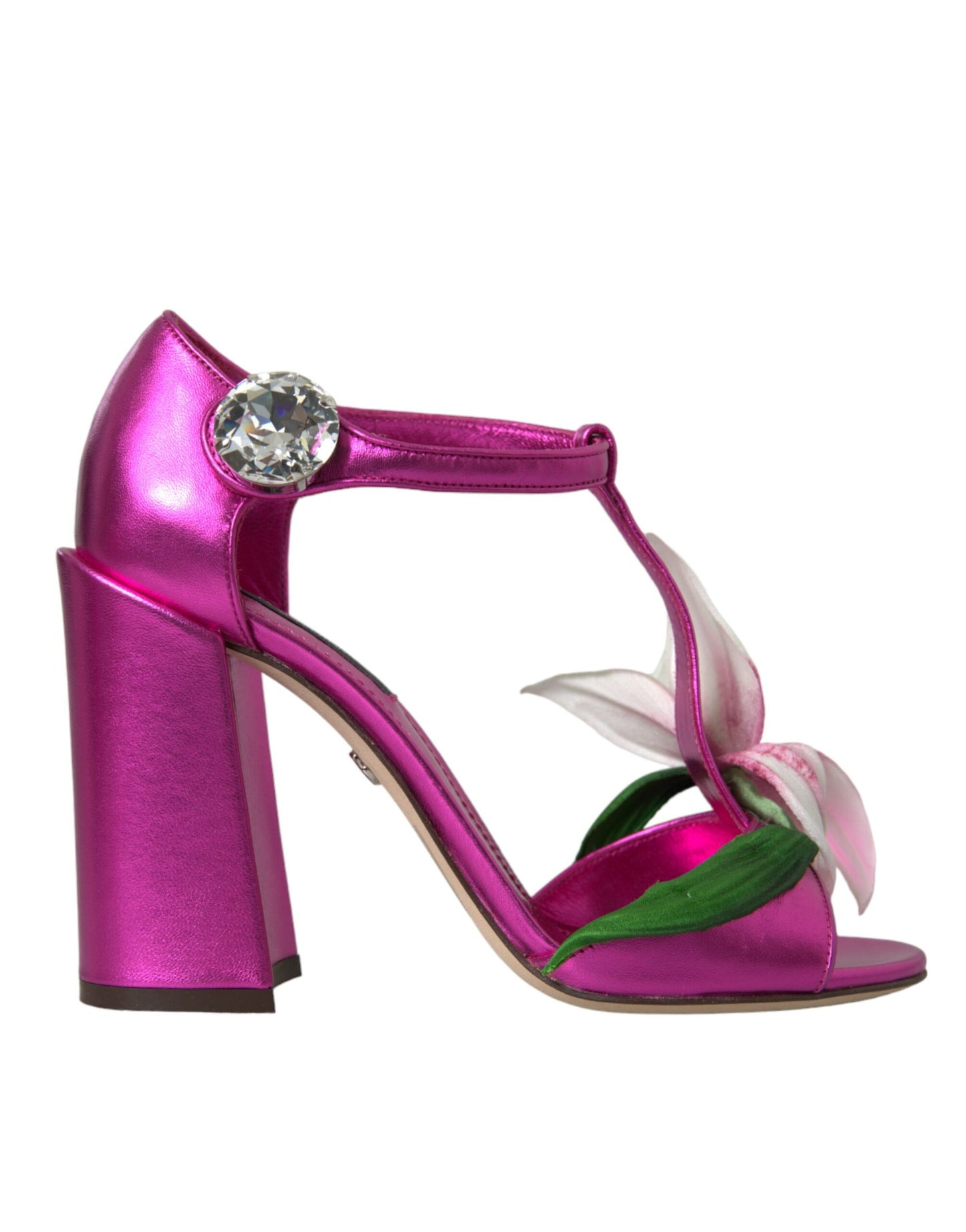 Dolce & Gabbana Pink Leather Crystals Floral Sandals Shoes Dolce & Gabbana