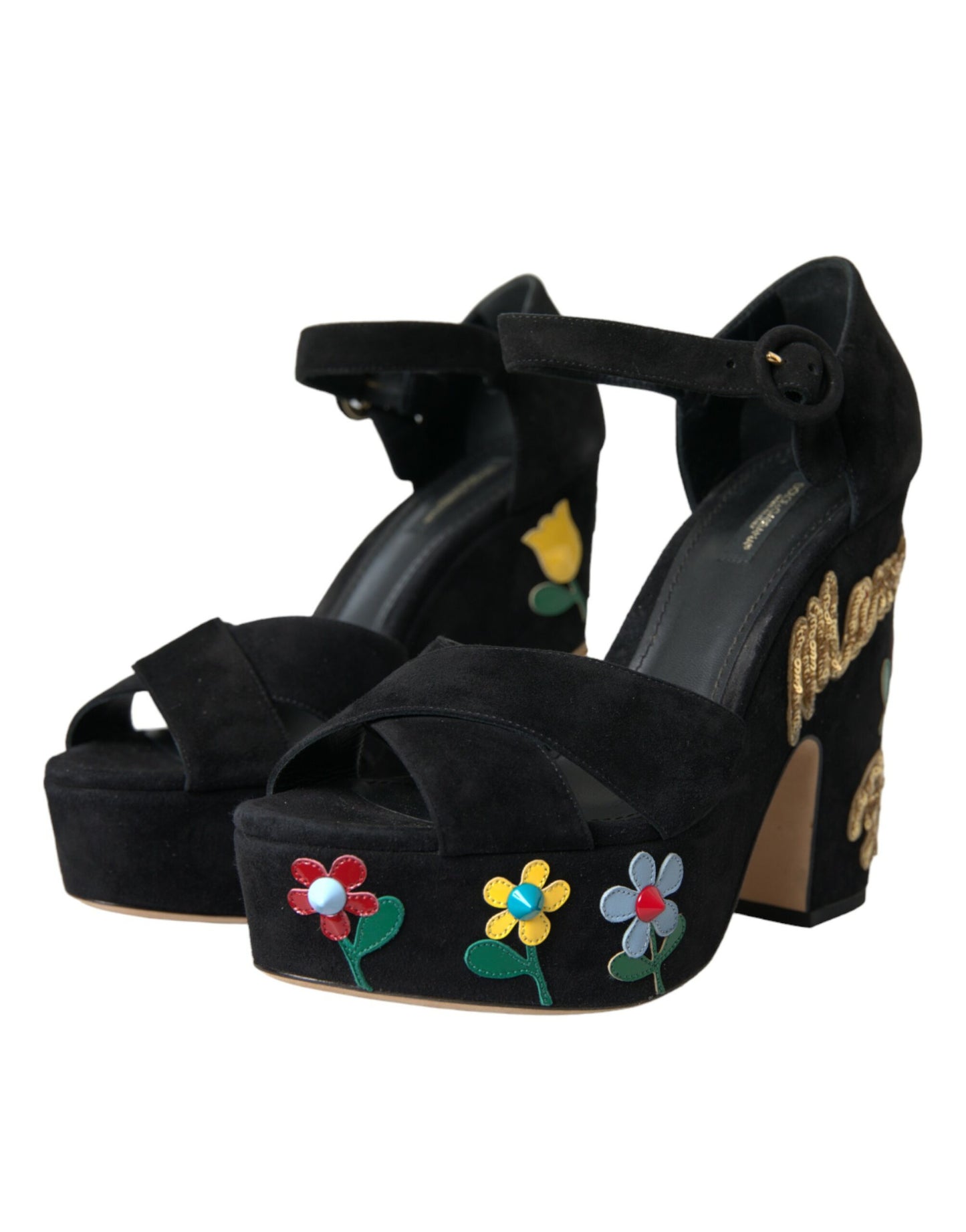 Dolce & Gabbana Black Suede Ankle Strap Heels Sandals Shoes Dolce & Gabbana