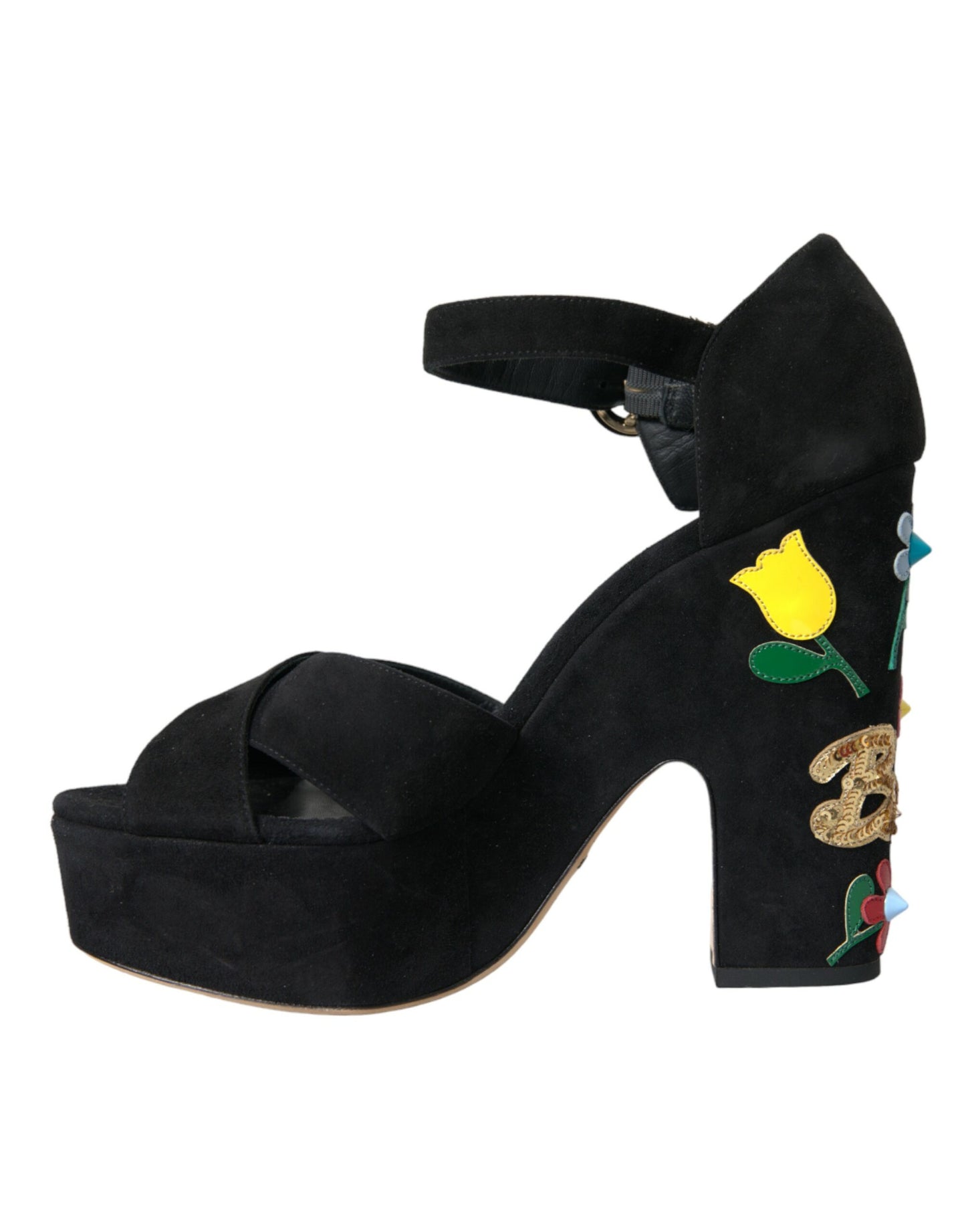 Dolce & Gabbana Black Suede Ankle Strap Heels Sandals Shoes Dolce & Gabbana