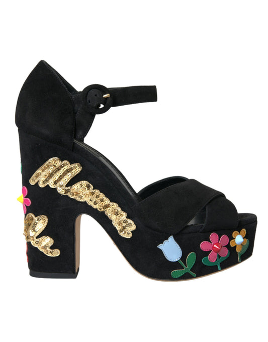 Dolce & Gabbana Black Suede Ankle Strap Heels Sandals Shoes Dolce & Gabbana