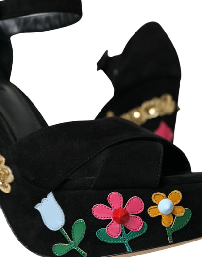 Dolce & Gabbana Black Suede Ankle Strap Heels Sandals Shoes Dolce & Gabbana