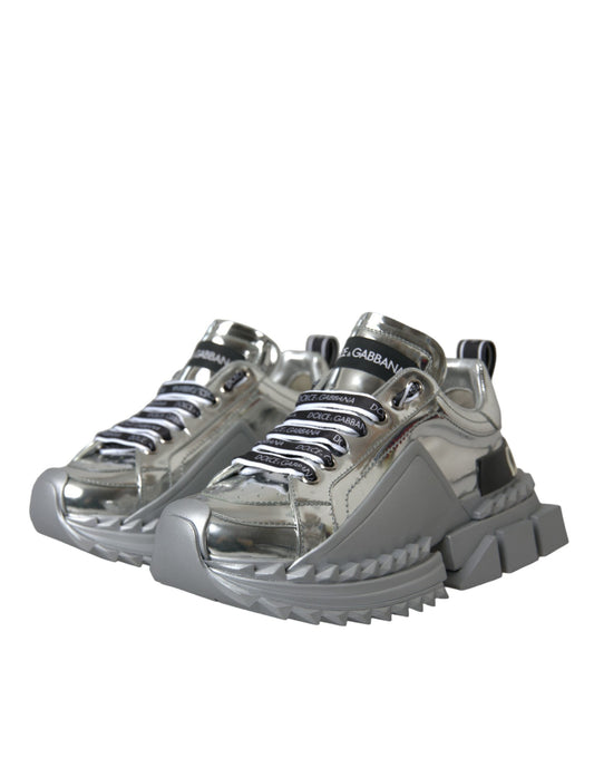 Dolce & Gabbana Silver Leather Super Queen Sneakers Shoes Dolce & Gabbana