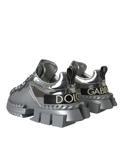 Dolce & Gabbana Silver Leather Super Queen Sneakers Shoes Dolce & Gabbana