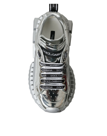 Dolce & Gabbana Silver Leather Super Queen Sneakers Shoes Dolce & Gabbana