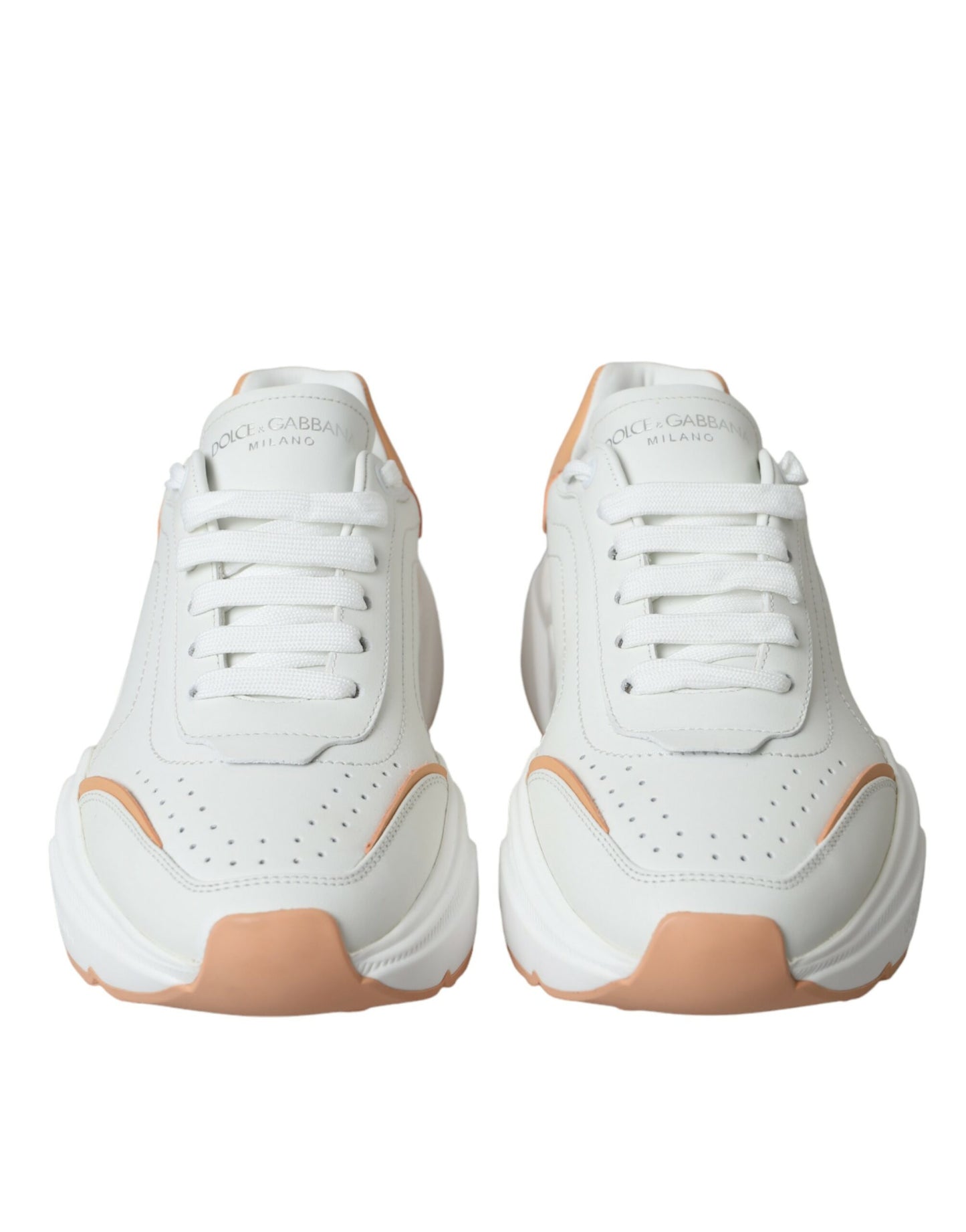 Dolce & Gabbana White Peach DAYMASTER Leather Sneakers Shoes Dolce & Gabbana