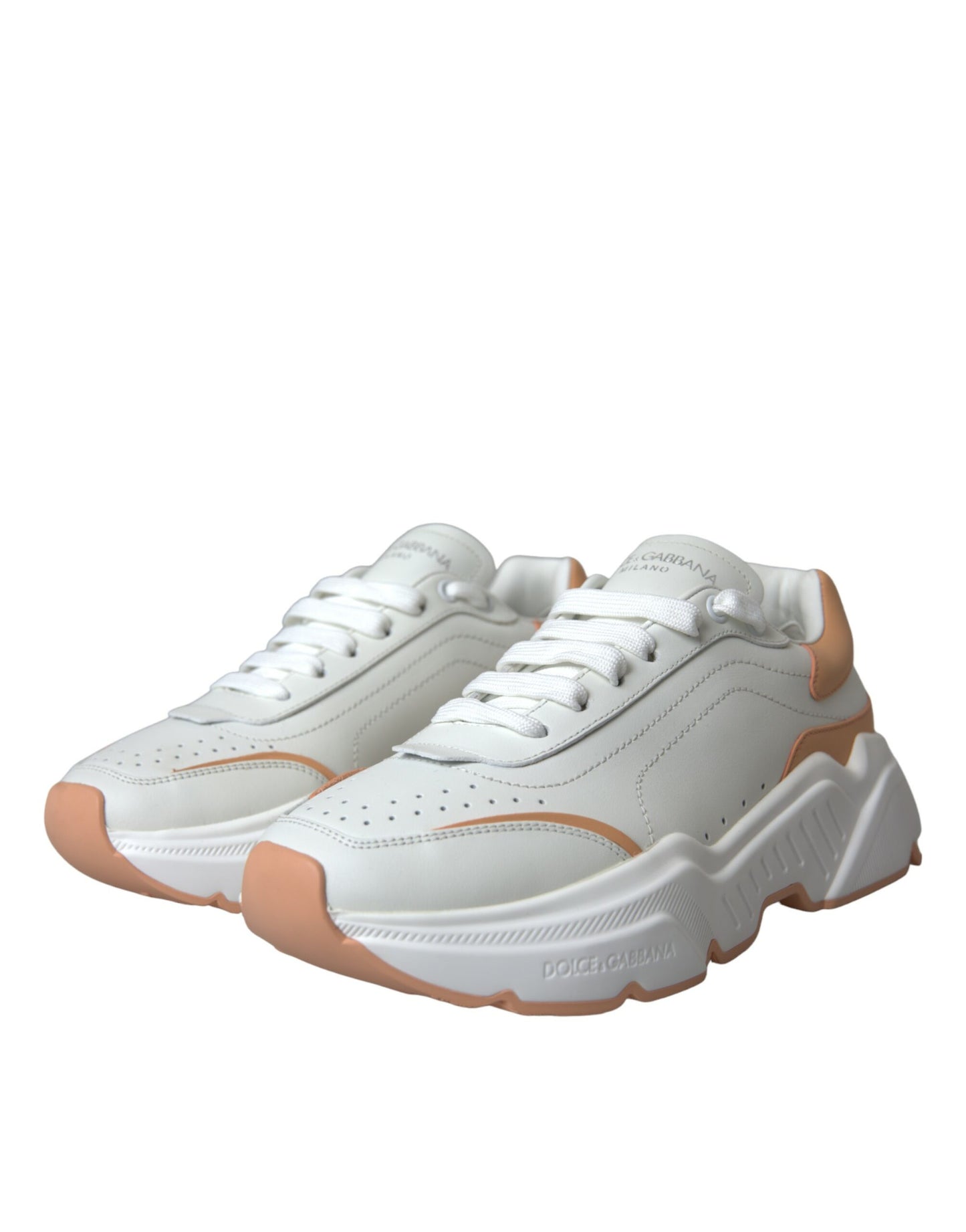 Dolce & Gabbana White Peach DAYMASTER Leather Sneakers Shoes Dolce & Gabbana